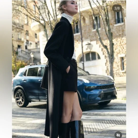 Zara Black Long Dress Pea Coat Size Medium - Picture 5 of 15